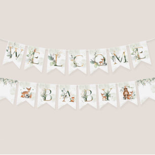 Greenery Woodland Animals Baby Shower Dekorations Vimplar