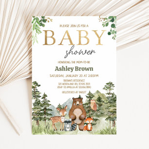 Greenery Woodland Animals Baby Shower Inbjudningar