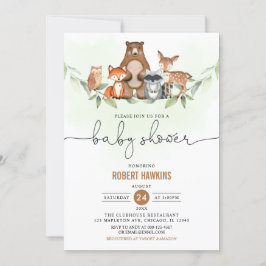 Greenery Woodland Animals Baby Shower Inbjudningar