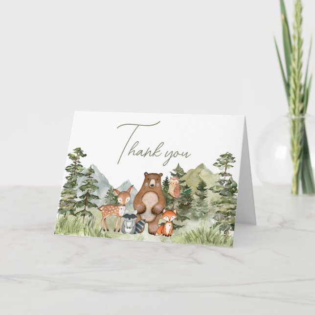 Greenery Woodland Animals Baby Shower Tack Kort (Framsida)