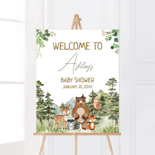 Greenery Woodland Animals Baby Shower Välkommen Poster