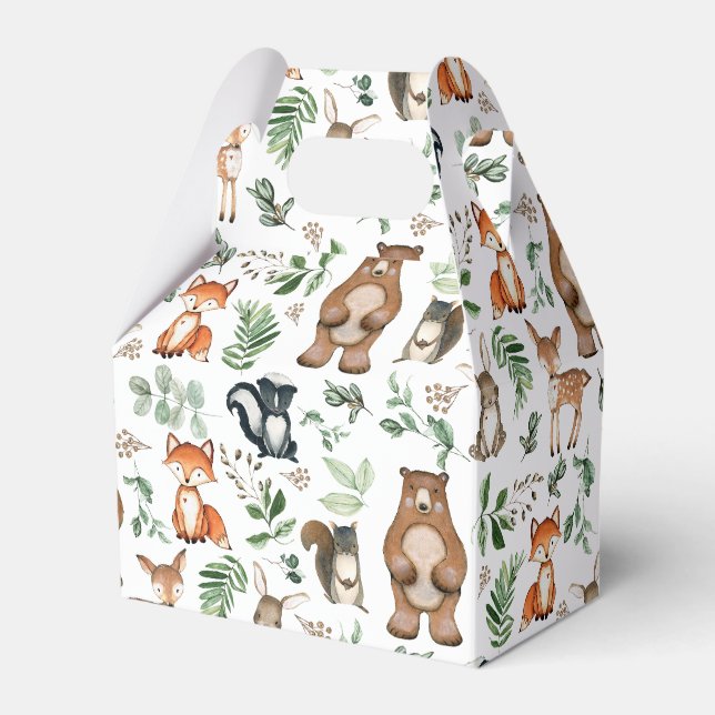 Greenery Woodland Animals Bear Hjort Fox Birthday Presentaskar (Framsidan Sidan)