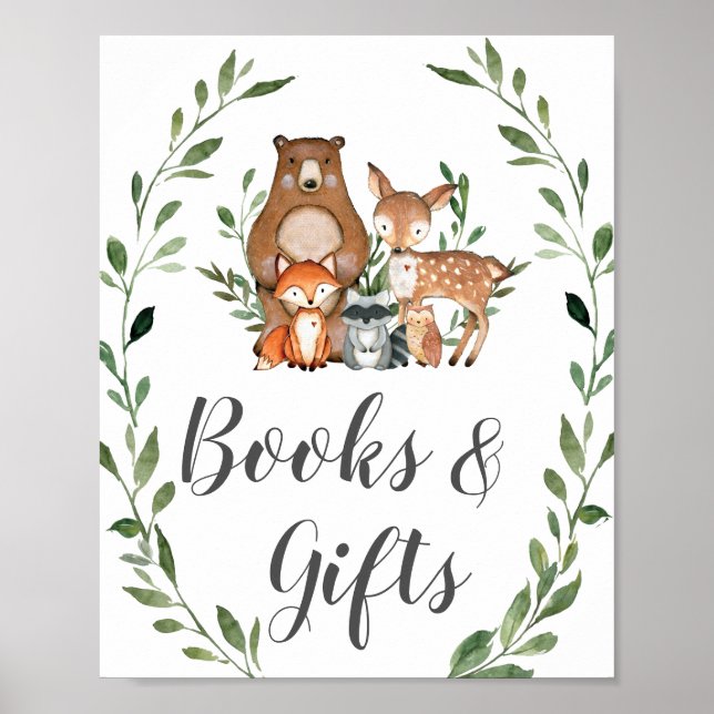 Greenery Woodland Animals Bokar and Gifts Sign Poster (Framsidan)