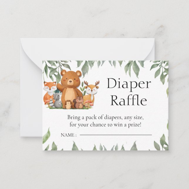 Greenery Woodland Animals Diaper Raffle Anteckningskort (Framsida)