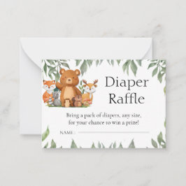 Greenery Woodland Animals Diaper Raffle Anteckningskort