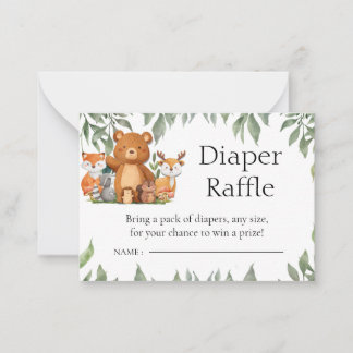 Greenery Woodland Animals Diaper Raffle Anteckningskort