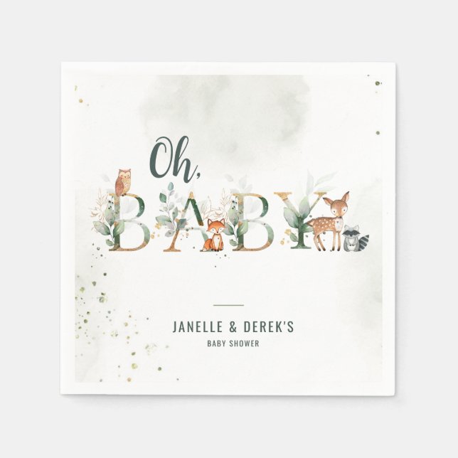 Greenery Woodland Baby Shower Pappersservett (Framsidan)