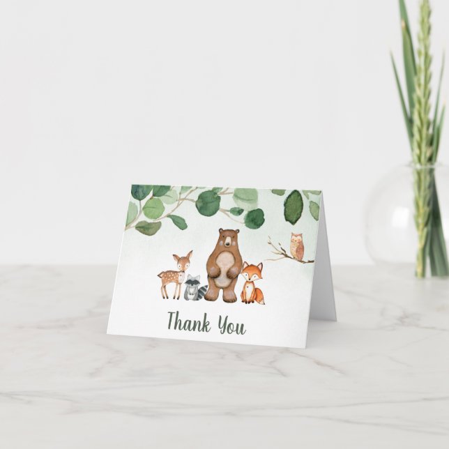 Greenery Woodland Baby Shower Tack för ditt kort (Framsida)