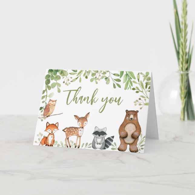 Greenery Woodland Baby Shower Tack Kort (Framsida)