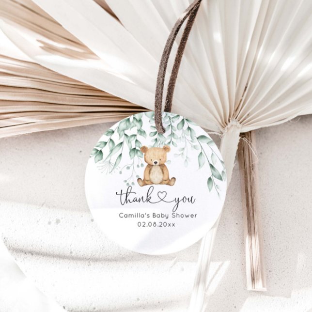 Greenery Woodland Cute Bear Baby Shower Gåvor Etiketter (Skapare uppladdad)