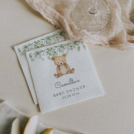 Greenery Woodland Cute Bear Baby Shower Pappersservett