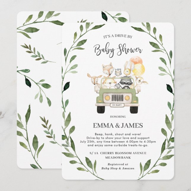 Greenery Woodland Drive by Baby Shower Neutralt Inbjudningar (Fram/baksida)