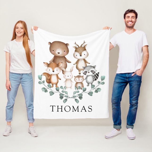 Greenery Woodland Eucalyptus Baby djur Nursery Fleecefilt (På plats)