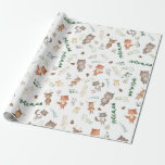 Greenery Woodland Forest Animals Baby Birthday Presentpapper<br><div class="desc">Den här vimatiska utformningen har ett fint trädsdjur och botaniska löv på en neutralt vit bakgrund</div>