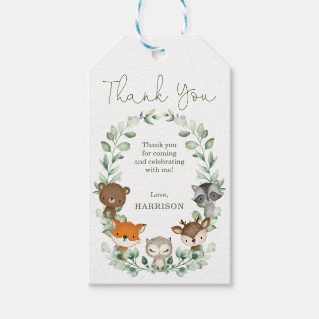 Greenery Woodland Forest Animals Baby Shower Favor Presentetikett (Framsidan)