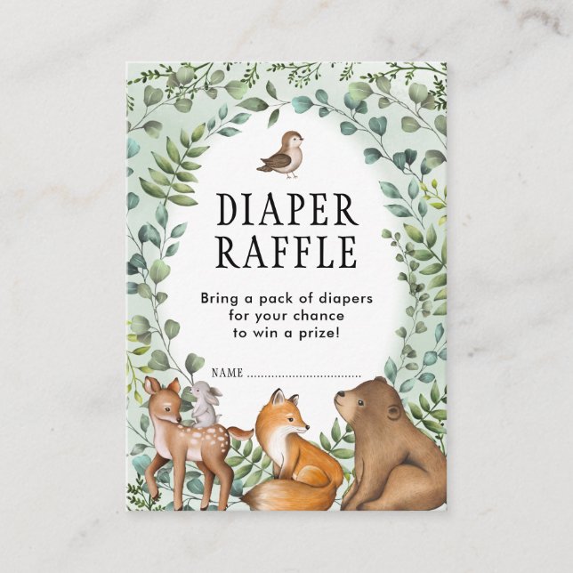 Greenery Woodland Forest Animals Diaper Raffle Tilläggskort (Framsida)
