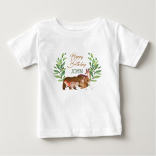 Greenery Woodland Forest Animals Grattis på födels T Shirt