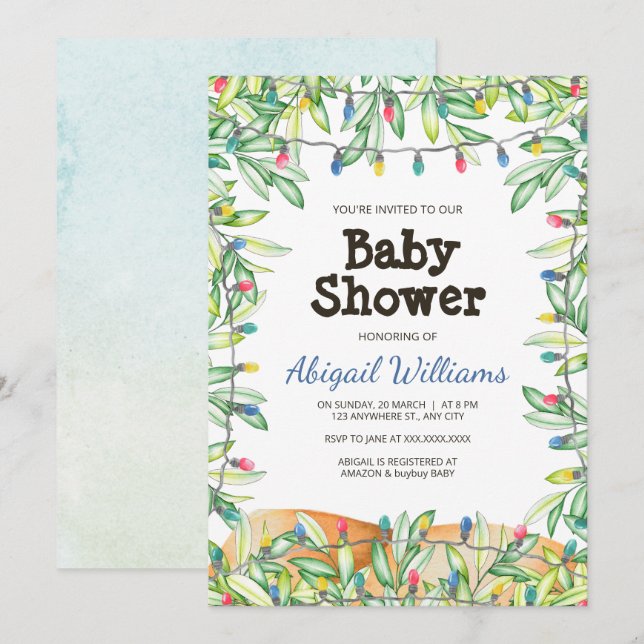 Greenery Woodland Garden Party Baby Shower Inbjudningar (Fram/baksida)