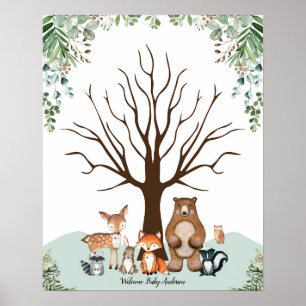 Greenery Woodland Thumbprint Träd Guestbook-tecken Poster