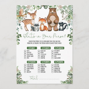 Greenery Woodland What's in your Purse Game Card Inbjudningar