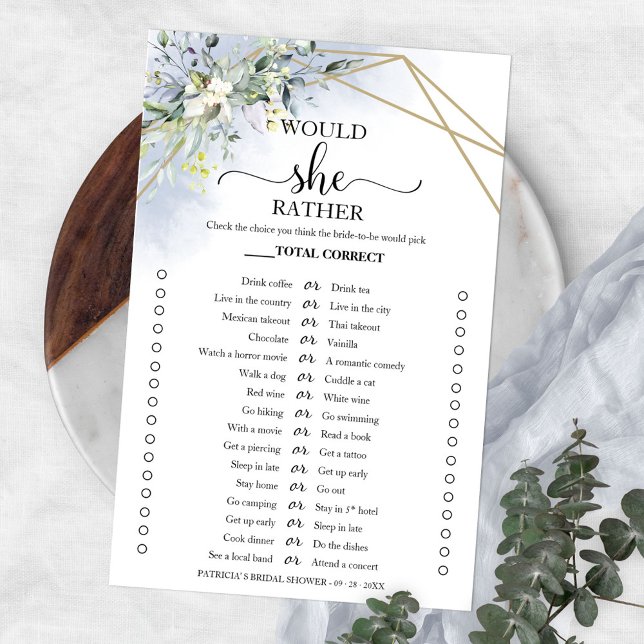 Greenery Would She Rather Bröllopsdusch Spel Flyer (Skapare uppladdad)