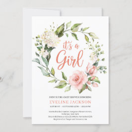 Greeney och  blommigt, det är en flicka baby inbjudningar