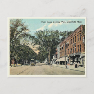 Greenfield Massachusetts Main Street Vintage Vykort