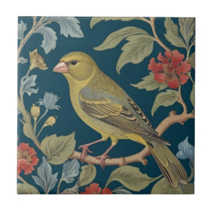 Greenfinch William Morris stil L Grönt Finch Bird Kakelplatta