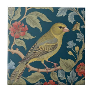 Greenfinch William Morris stil R Grönt Finch Bird Kakelplatta