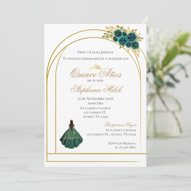 Greengery Floral Mexican Quinceanera Invitation Inbjudningar (Stående Fram)