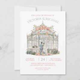 Greenhouse Bride & Groom Venue Bröllop Watercolor Inbjudningar