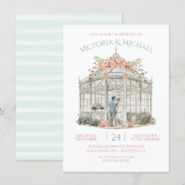 Greenhouse Bride & Groom Venue Bröllop Watercolor Inbjudningar