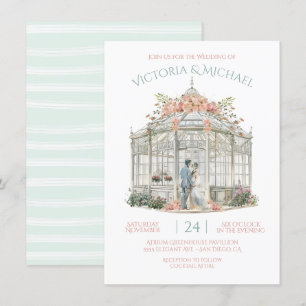 Greenhouse Bride & Groom Venue Bröllop Watercolor Inbjudningar
