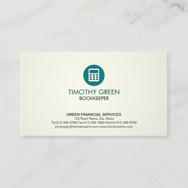 GreenIcon för bokkeeper Financial Services Calcula Visitkort (Framsida)