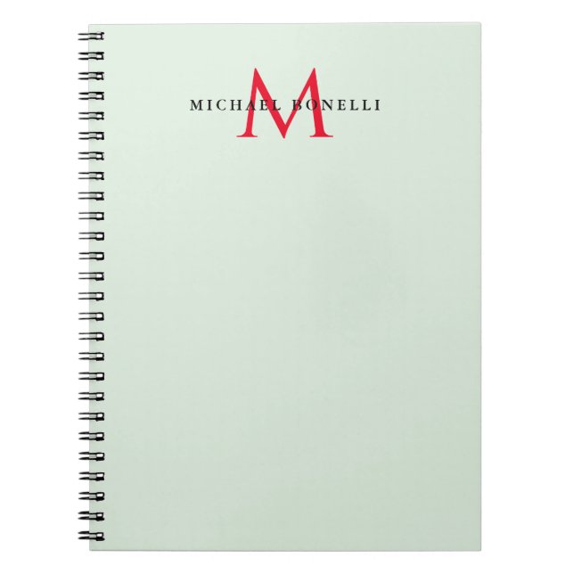 Greenish Grått och Red Monogram Modern Minimalist Anteckningsbok (Framsidan)