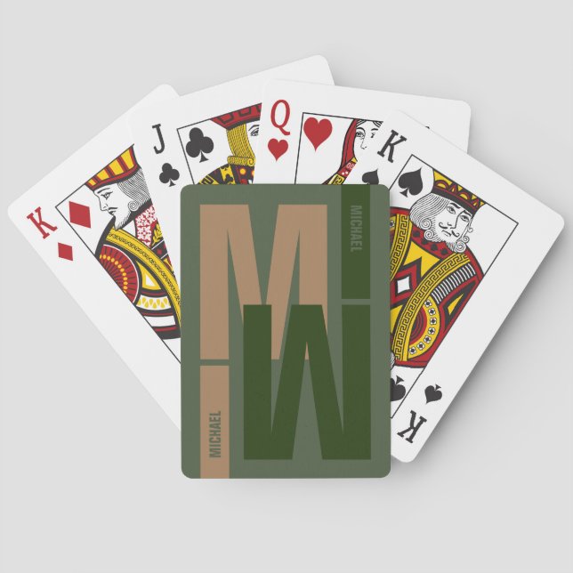 Greenish Inverted First-Initial Monogram Casinokort (Baksidan)