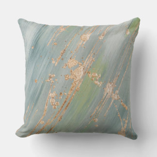 Greenish Marble Background med Guld Brushstrokes Kudde