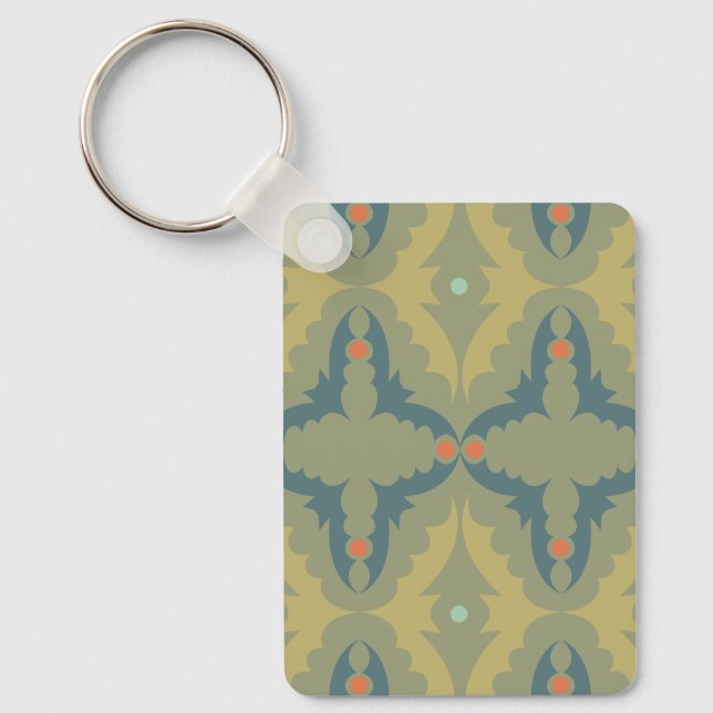 Greenish Retro Vintage Pattern Nyckelring (Framsida)