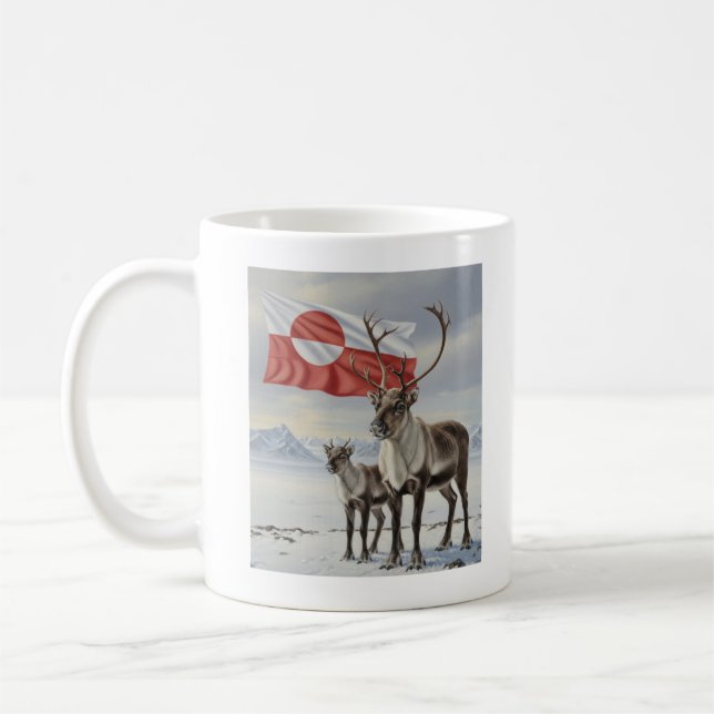 GREENLAND flag and arctic reindeer Coffee Mug Kaffemugg (Vänster)
