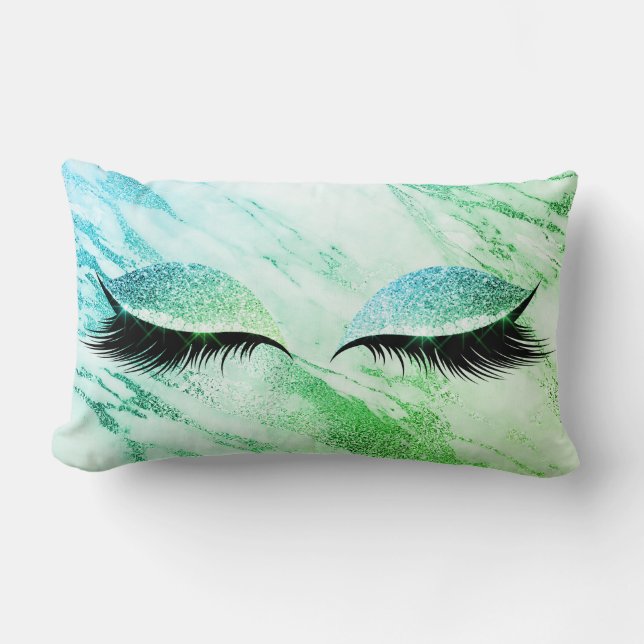 Greenly Blue Mint Glitter Black Glam Makeup Marble Lumbarkudde (Framsida)
