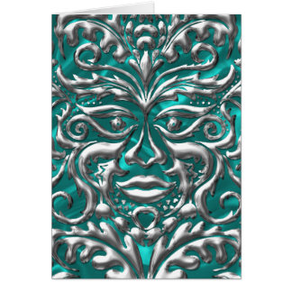 GreenMan Vätska, silver, teal satin print Hälsningskort