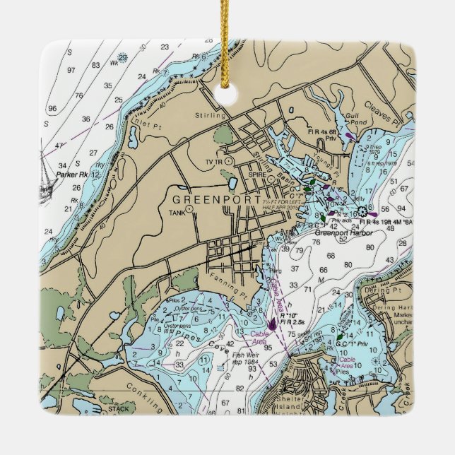 Greenport NY Nautical Diagram jul Julgransprydnad Keramik (Baksida)