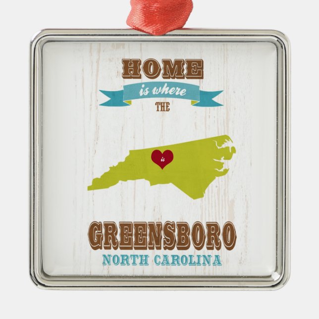 Greensboro hem- North Carolina karta - är var Julgransprydnad Metall (Framsidan)