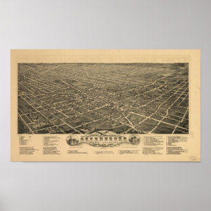 Greensboro N. Carolina 1891 Antique Panoramic Kart Poster