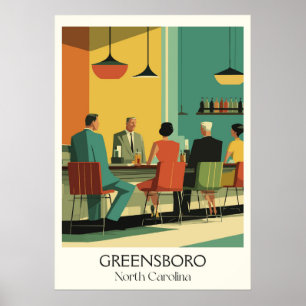 Greensboro NC Vintage Middag City Life Travel Art Poster