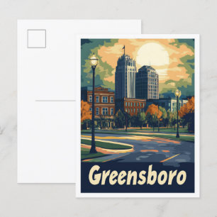 Greensboro North Carolina Art Vintage Illustration Vykort