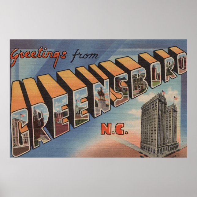 Greensboro, North Carolina - Large Brev Scenes Poster (Framsidan)