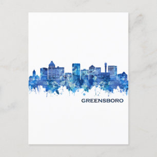 Greensboro North Carolina Skyline Blue Helg Vykort