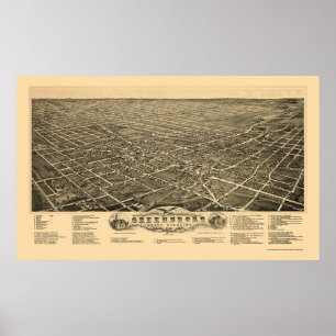 Greensboro panorama- karta för NC - 1891 Poster
