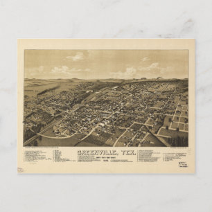 Greenville Hunt County Texas Karta (1886) Vykort